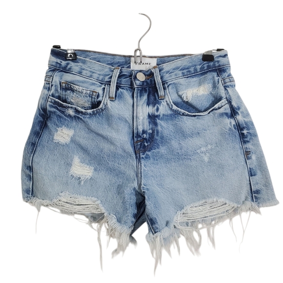 FRAME Le Brigette Jean Shorts in Baines Rips Distressed Boho Festival Size 23 - Picture 1 of 12